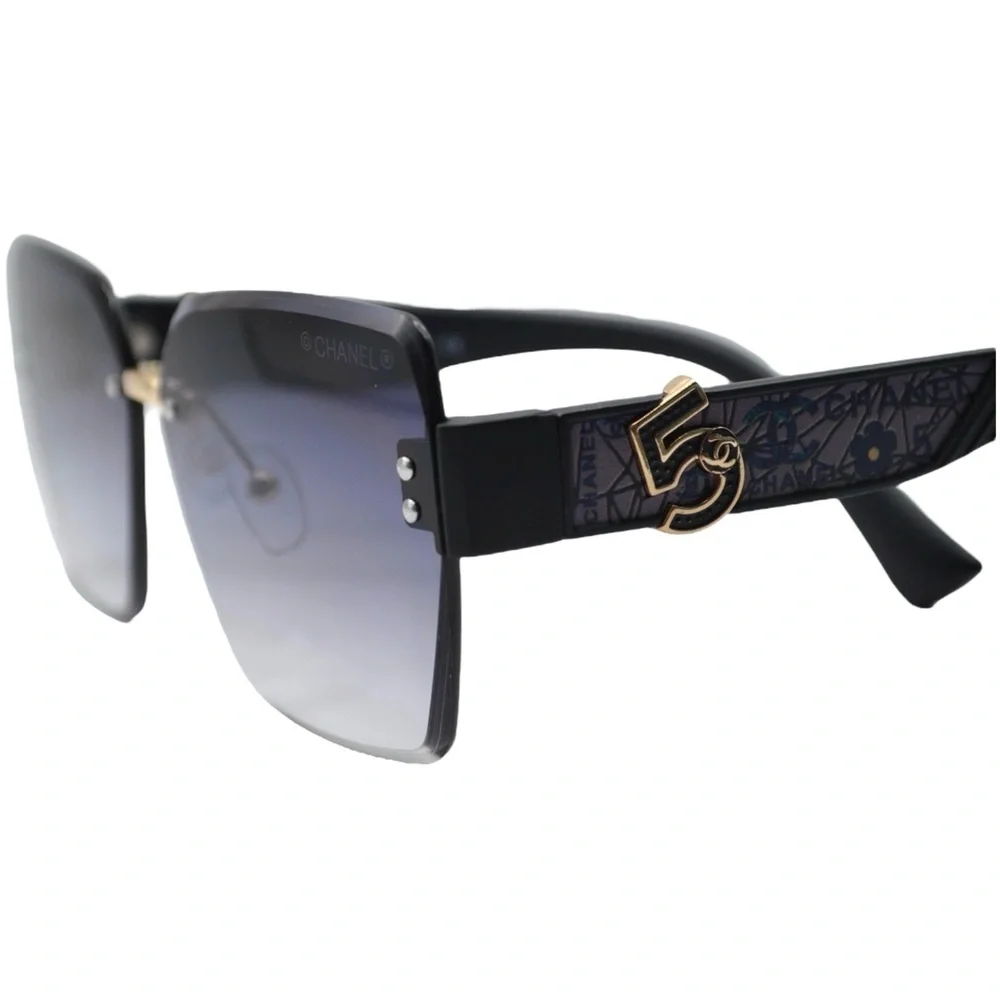 Chanel Women’s Rimless Sunglasses | Black/Purple Frame | Gray Gradient Lens - Picture 6 of 12